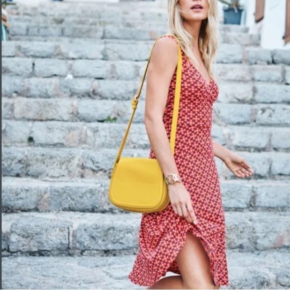 Boden Dresses & Skirts - Boden Willa Jersey Dress Rosehip Apple Print size 16 L Faux Wrap Midi